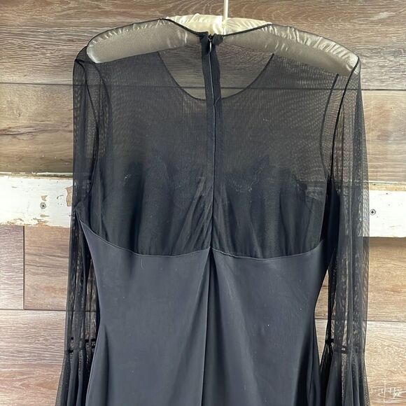 Ladies Black Goth Cocktail Dress, Vintage, Black, Sheer, Bell Sleeves - Picture 10 of 12